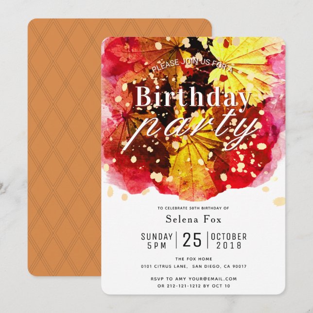 Automne / Automne Couleur Feuille Invitation Anniv (Devant / Derrière)