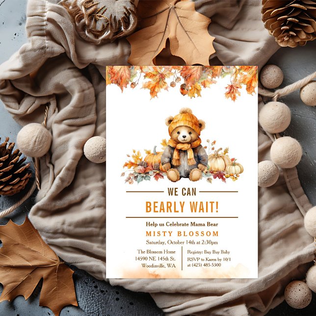 Automne Automne Teddy Bear Baby shower Invitation (Créateur téléchargé)