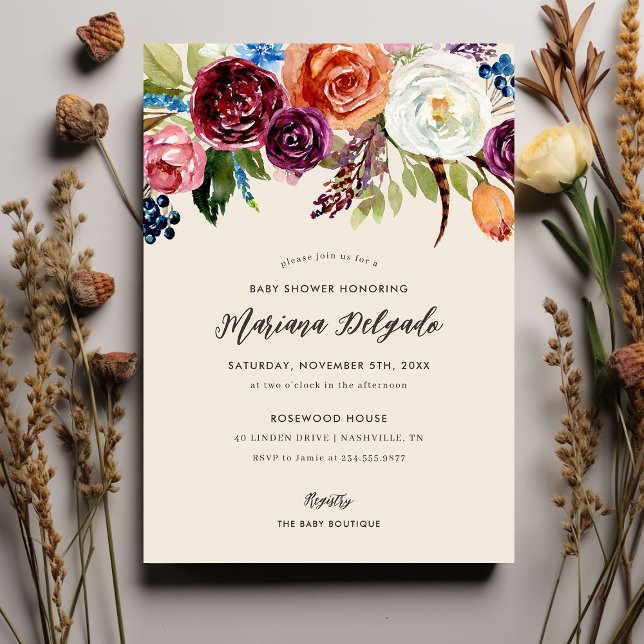 Automne Boho Blooms Baby shower Invitation (Créateur téléchargé)