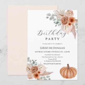 Automne Boho Femme Anniversaire Invitation