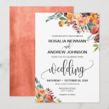 Automne Bourgogne Orange Faire-part de mariage Flo