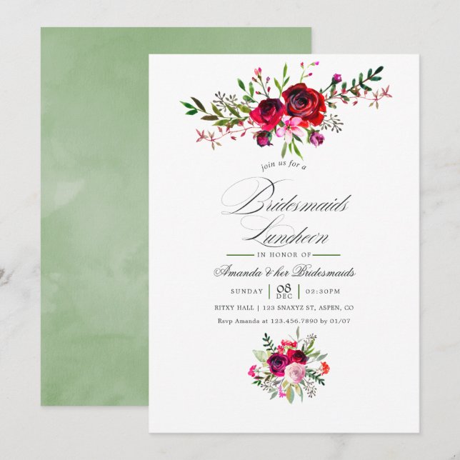 Automne Bridesmaitres déjeuner Floral Invitation (Devant / Derrière)