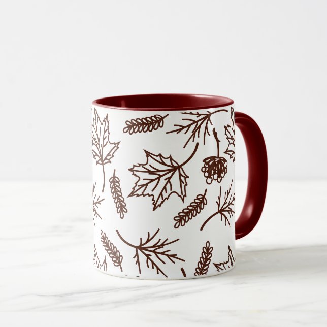 Automne Brown Feuille Outline Mugs Deux Tons (Devant droit)