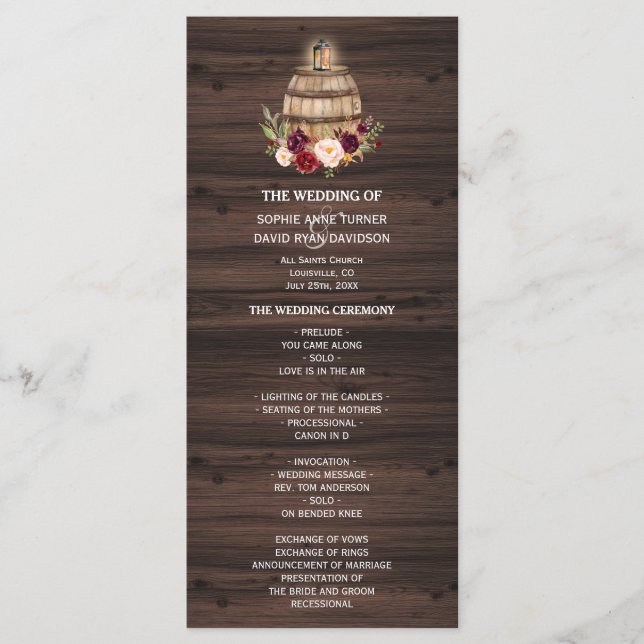 Automne Burgundy Vin Barrel Programme de mariage f (Devant)