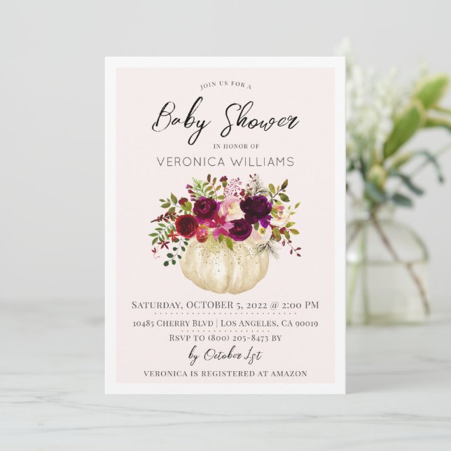 Automne Citrouille Baby shower Invitation (Debout devant)