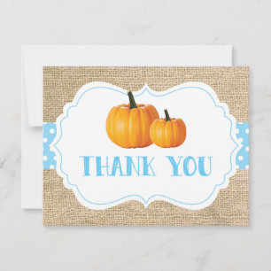 Automne Citrouille Bleu Burlap Carte de remercieme