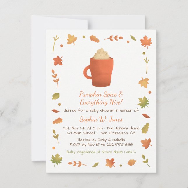 Automne Citrouille épice Baby Shower Invitations (Devant)