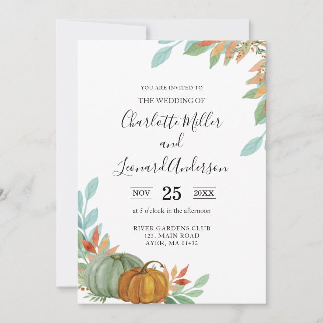 Automne Citrouille Faire-part de mariage (Devant)