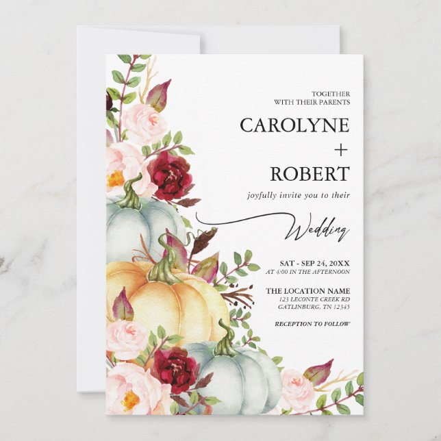 Automne Citrouille Floral Faire-part de mariage (Devant)