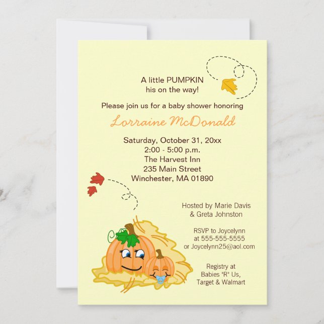 Automne Citrouille GARY Baby shower Invitation Crè (Devant)