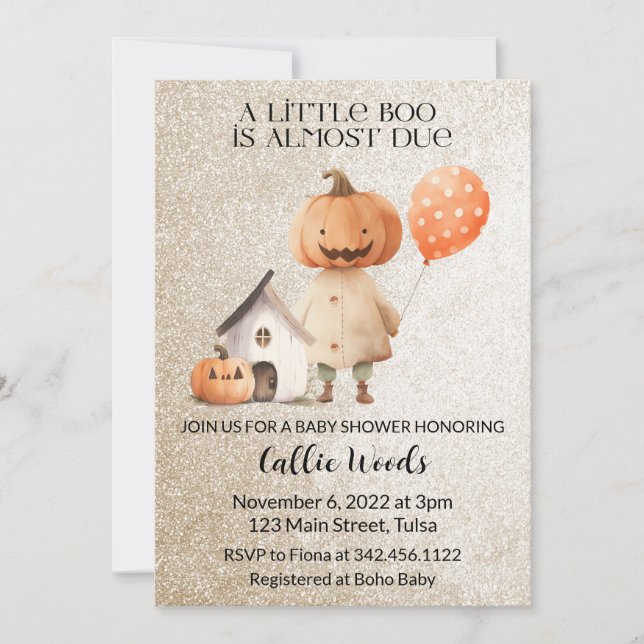 Automne Citrouille Head Baby shower Invitation (Devant)