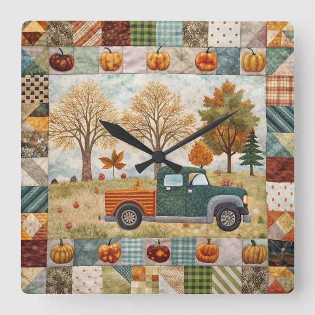 Automne Citrouille Pickup Truck Wall Horloge (Recto)