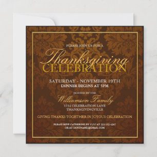 Automne Damask Thanksgiving Dîner Invitation