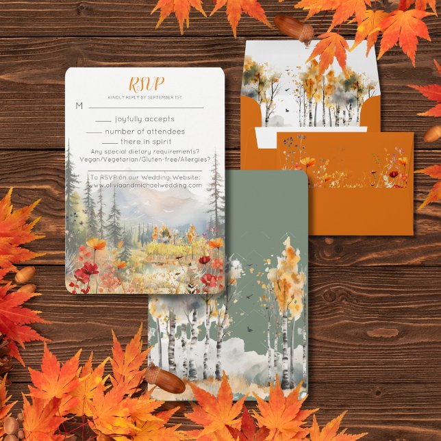 Automne dans Love Mountain Wedding Carte RSVP (Créateur téléchargé)