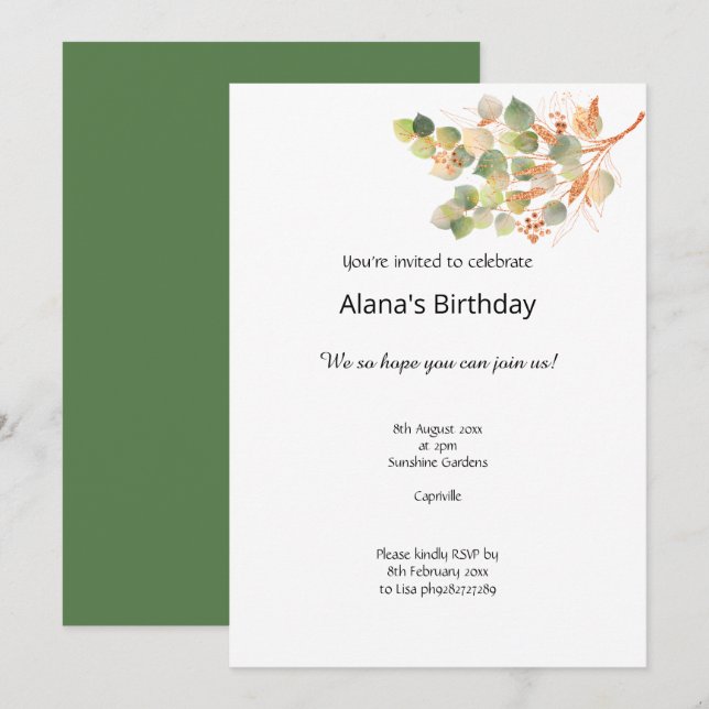 AUTOMNE ÉLÉGANT ÉLÉMENTS ANNIVERSAIRE INVITATION (Devant / Derrière)