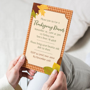 Automne En vichy Dîner Thanksgiving Invitation