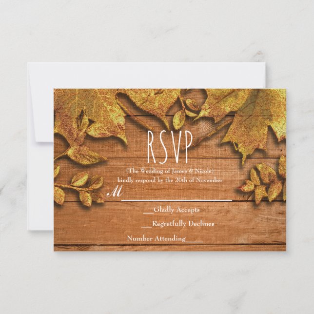 Automne Faux Gold Leaf Art Élégant Automne RSVP (Devant)