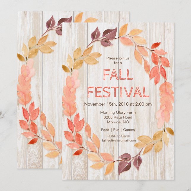 Automne Festival automne Feuilles Invitation (Devant / Derrière)