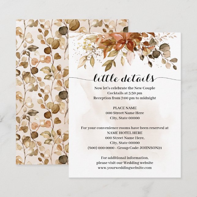 Automne Feuillage Mariage Insertion Carte (Devant / Derrière)