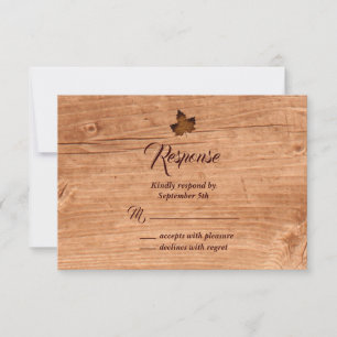 Automne Feuille d'érable RSVP sur chêne