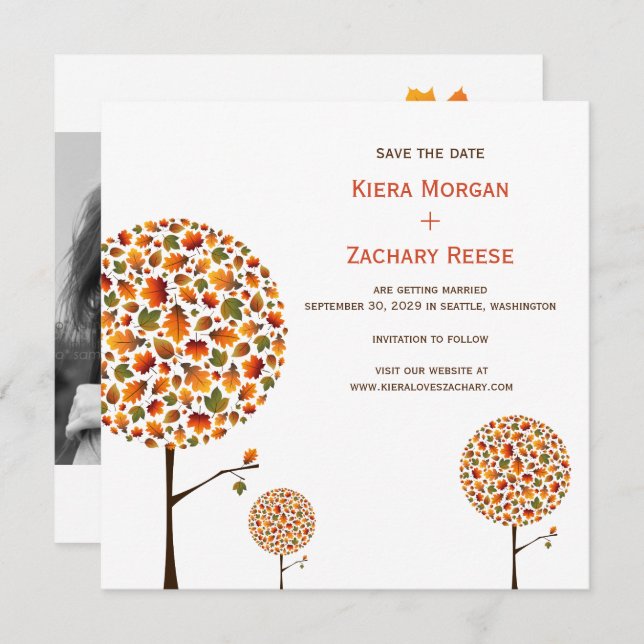 Automne Feuilles Arbres Mariage Save The Date (Devant / Derrière)