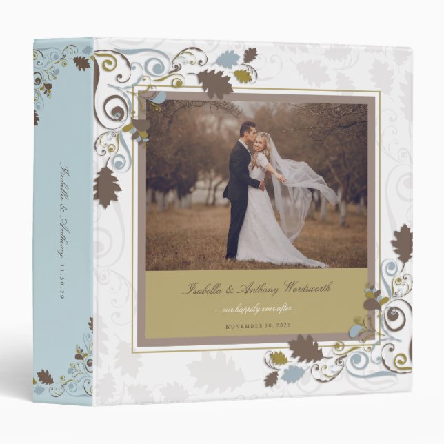 Automne Feuilles Flûtes Mariage Photo Classeur (Devant/Côté)