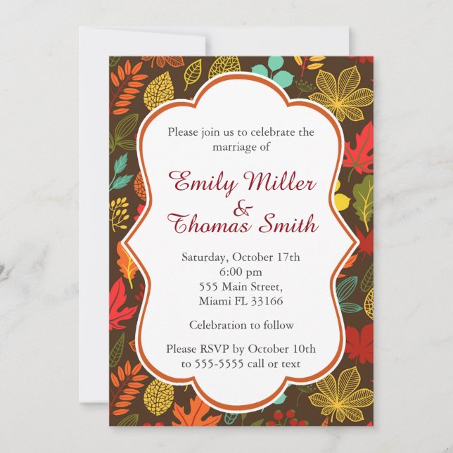 Automne Feuilles Mariage Fête Invitation (Devant)