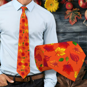 Automne Feuilles Motif Orange Cravate d'automne