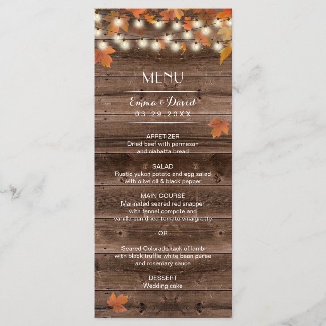 Automne Feuilles Rustique Mariage de automne Menu (Devant)