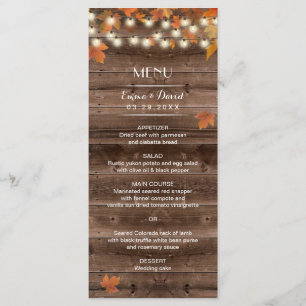 Automne Feuilles Rustique Mariage de automne Menu