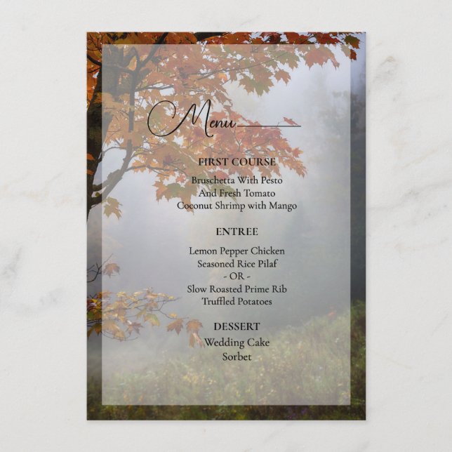 Automne Feuilles Rustique Mariage Menu (Devant)