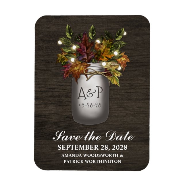Automne Feuilles Rustique Mason Jar Magnet Réserve (Vertical)