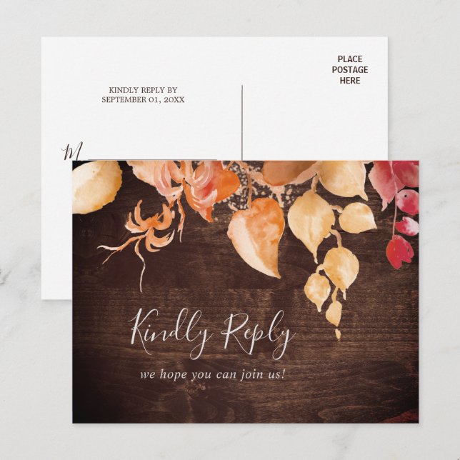 Automne Feuilles Rustique Menu Choix Carte Postale (Devant / Derrière)