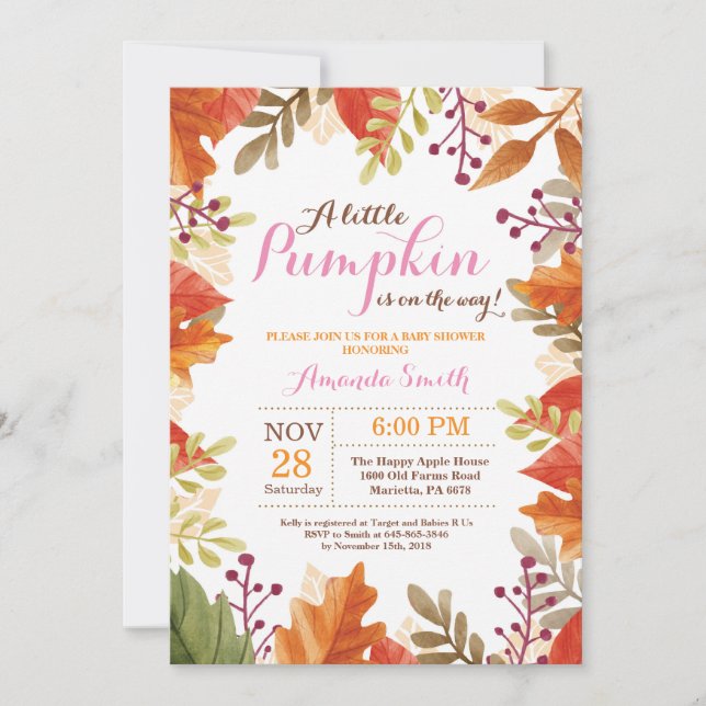 Automne Fille Baby shower Invitation (Devant)