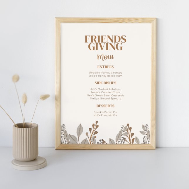 Automne Floral Boho Friendsgiving Menu Poster (Créateur téléchargé)