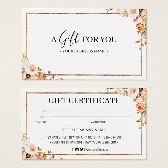 Automne Floral Customisé certificat cadeau (Devant & derrière)