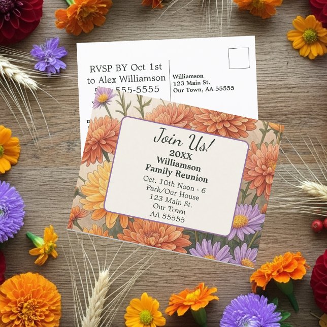 Automne Floral Daisy Card Famille Reunion Carte po (Créateur téléchargé)