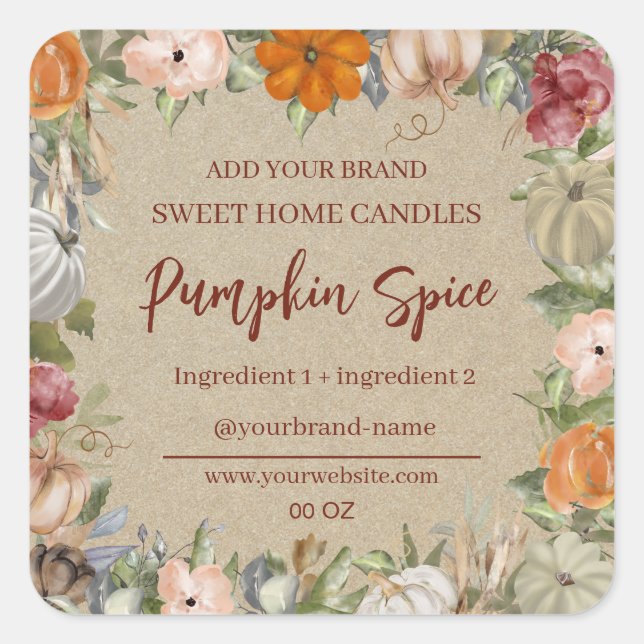 Automne Floral étiquette produit papier artisanal (Devant)