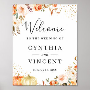 Automne Floral Gold Confetti Mariage Affiche de bi
