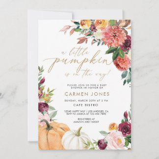 Automne Floral Little Citrouille Invitation Baby s