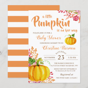 Automne Floral Little Citrouille Invitation Baby s