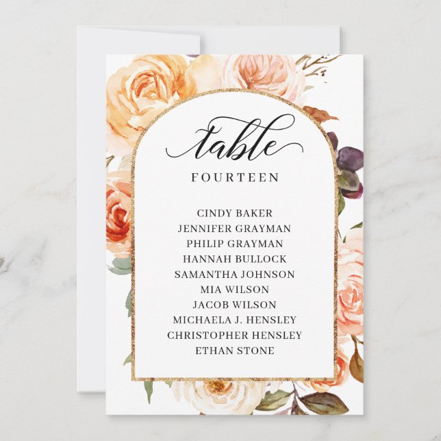 Automne Floral Numéro de table Siège Cartes de tab (Devant)