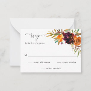 Automne Floral Russe Mariage Mini carte RSVP