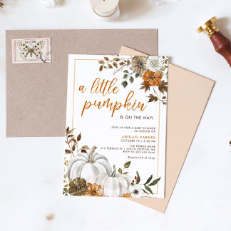 Automne Floral Rustic Citrouille Invitation Baby s