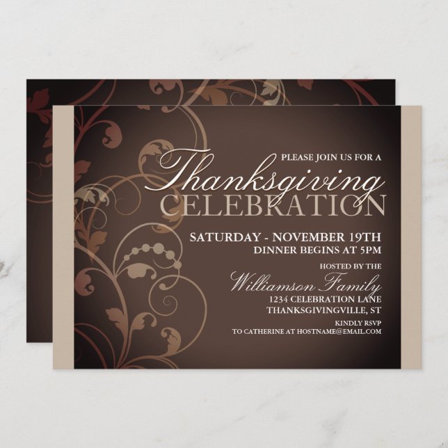 Automne Floral Thanksgiving Dîner Invitation (Devant / Derrière)