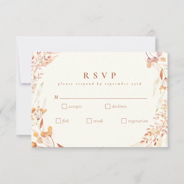 Automne Floral Watercolor Wreath Boho Wedding RSVP (Devant)