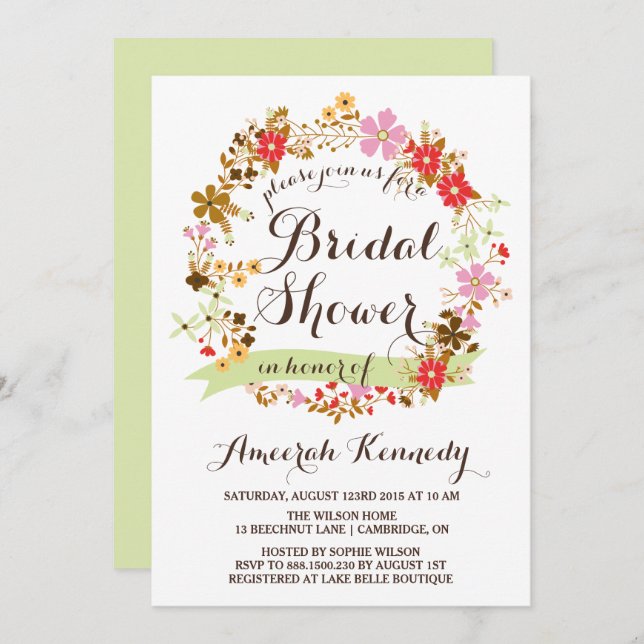 Automne Floral Wreath Bridal Douche Invitation (Devant / Derrière)