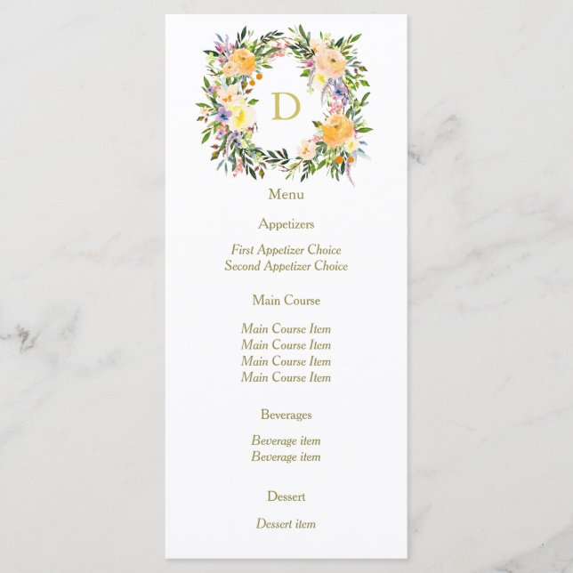 Automne Floral Wreath Monogramme Mariage Menu (Devant)