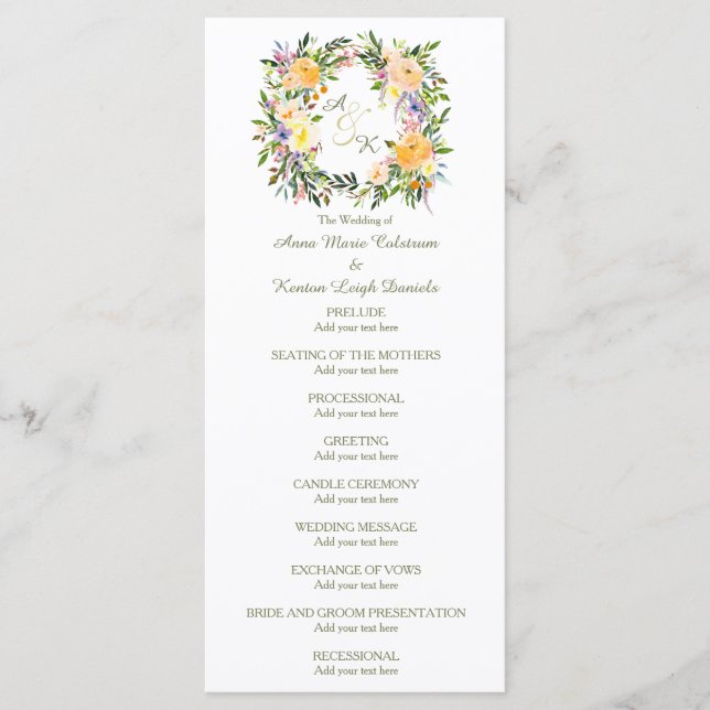 Automne Floral Wreath Wedding Programme (Devant)