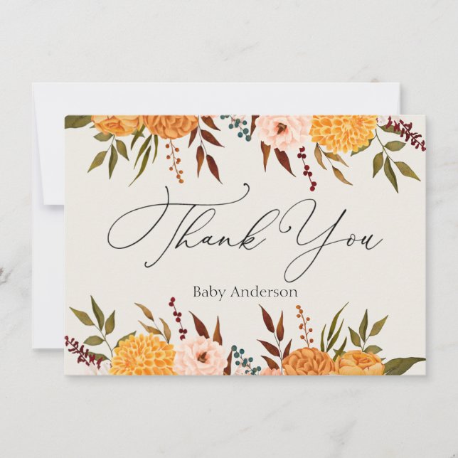 Automne Florals Mums Remerciements Carte Note (Devant)